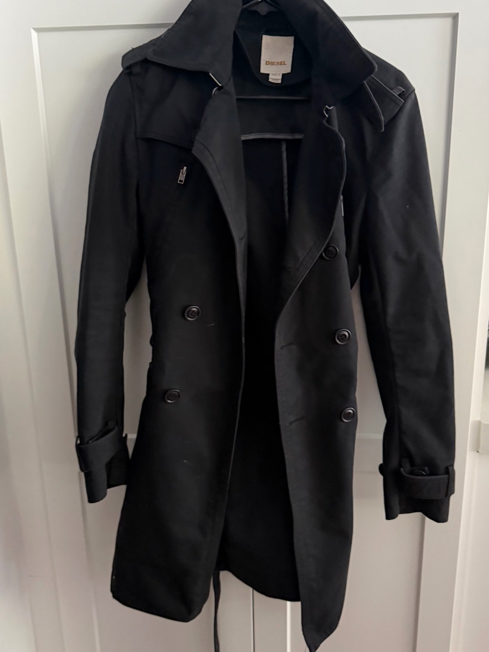 Diesel Men's Black Double-Breasted Trench Coat